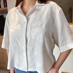 White appliqué embroidered star button-up shirt